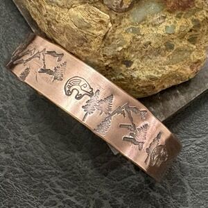 Womens Copper Mountain 1/2" Cuff Spirit Bear Trees Heavy Thick Handmade Bracelet